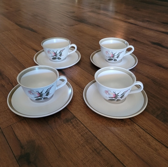 Vintage - Denby Mid Century Rose Charm Stoneware Tea Cup Set